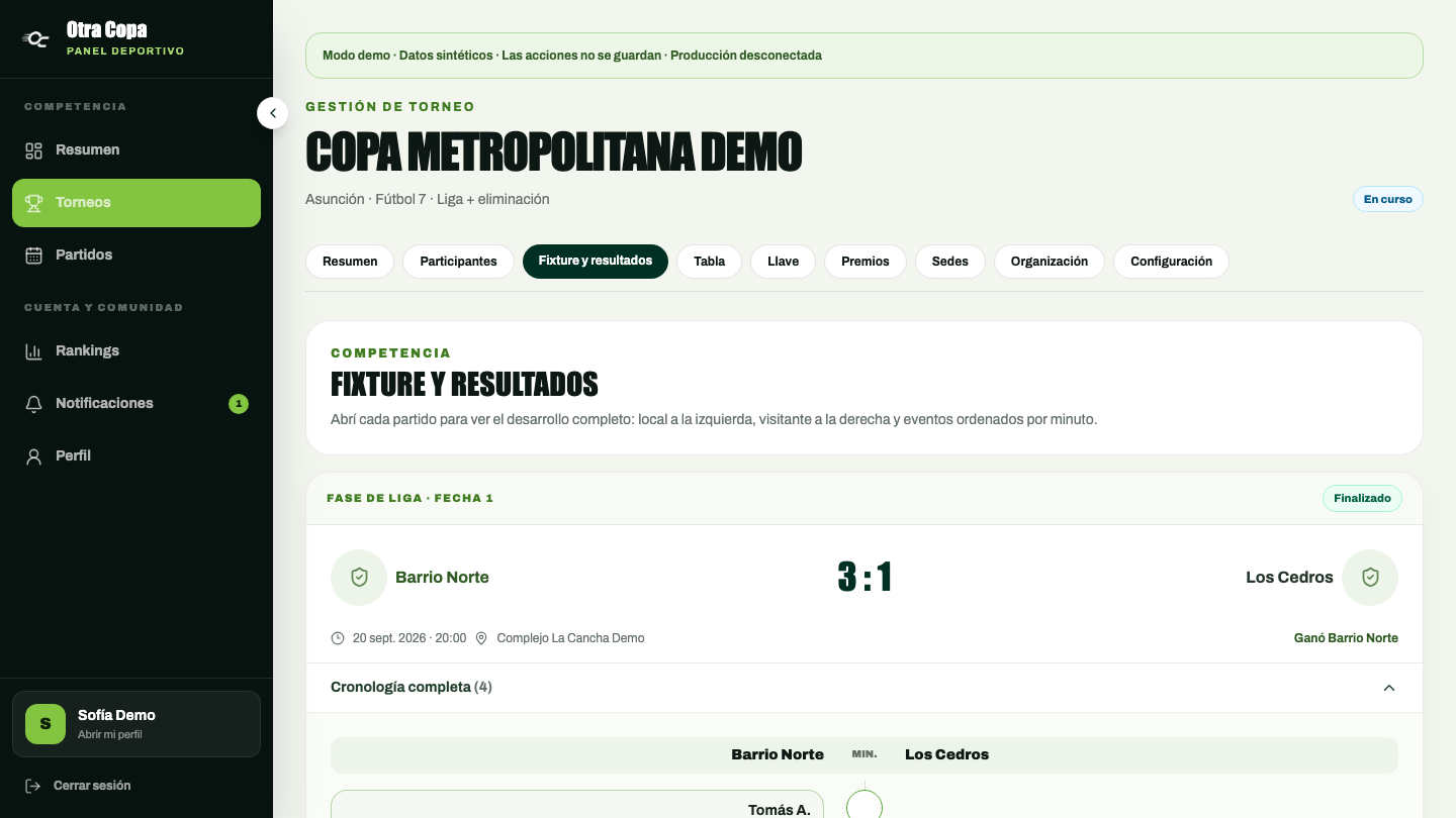 Fixture, resultados y cronología de partidos en el panel web de Otra Copa