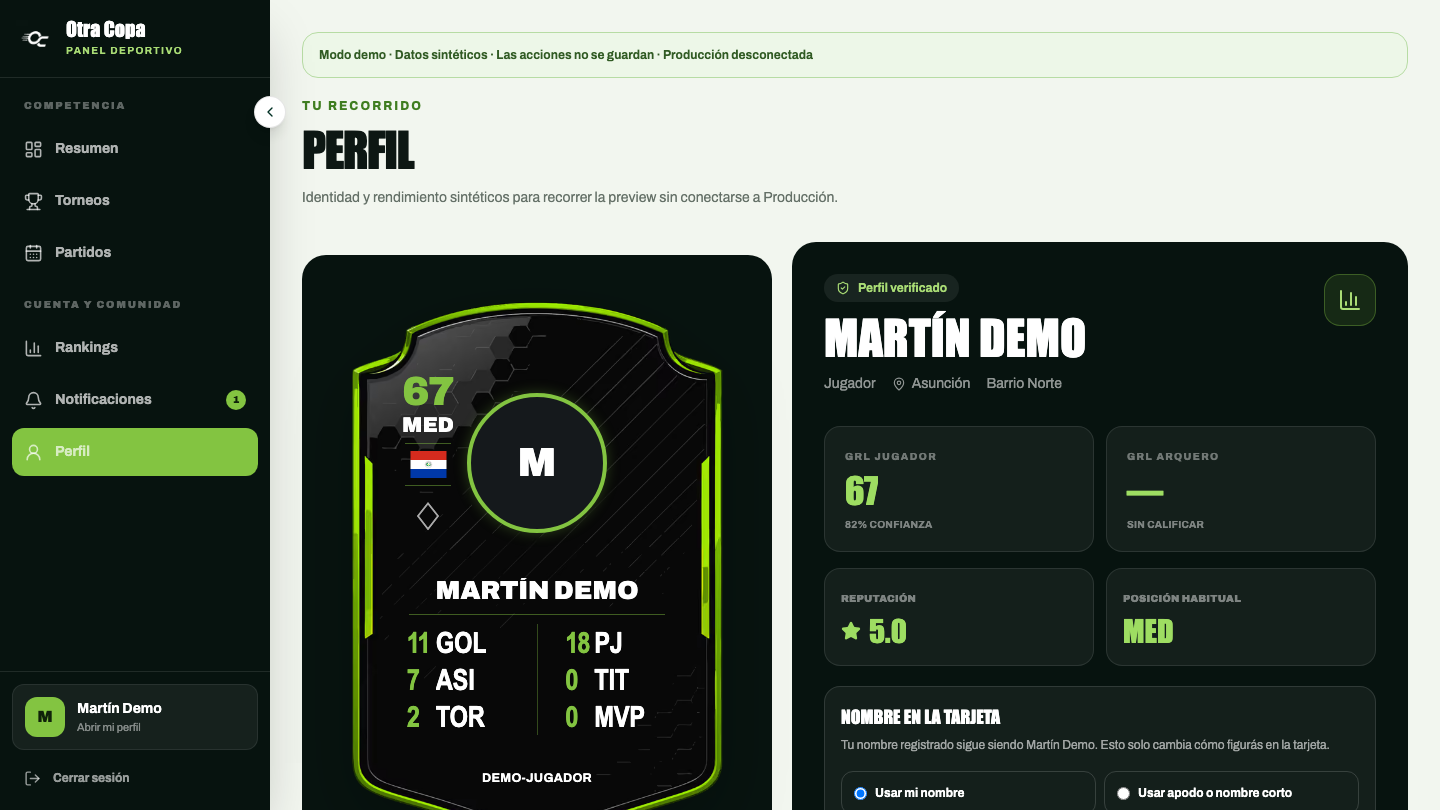 Perfil deportivo en Otra Copa